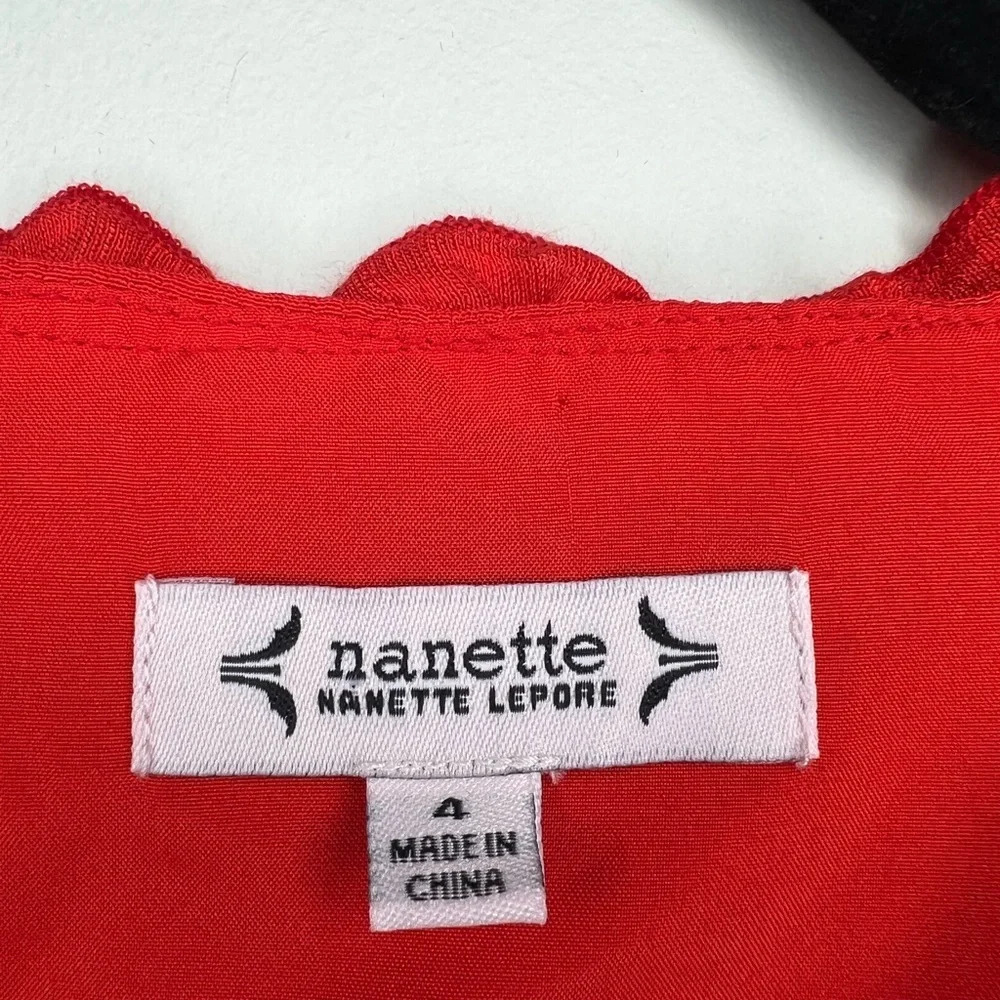 Nanette Lepore Hot Coral 3/4 Sleeve Tired Ruffle Midi Dress V-neck sz 4 NWT - Picture 7 of 8